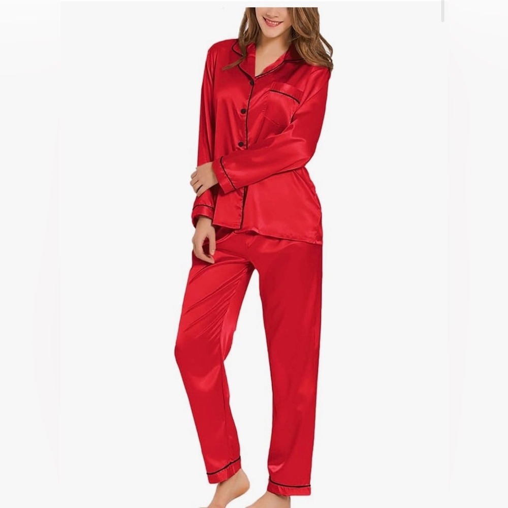 Red Satin Women's Two-Piece Pajama Set by